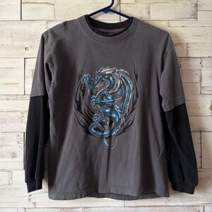 Youth boys kids y2k vtg dragon flames long sleeve shirt “jnco inspired” medium